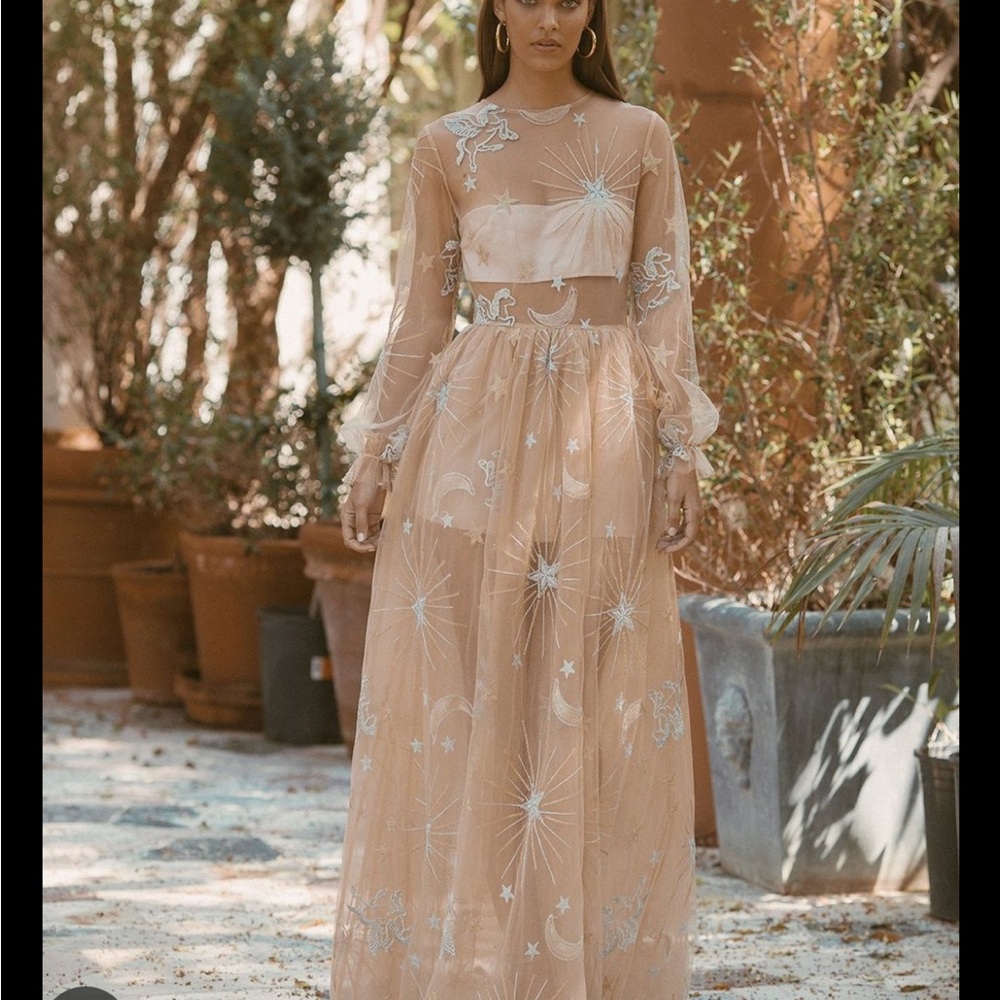 Lurelly Cream and gold  Gown with Bishop Sleeves